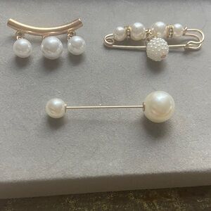Elegant Pearl Brooch Set of 3 safety pin, stock pin & brooch